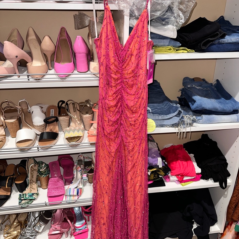 Vibrant Pink and Orange Beaded Dress